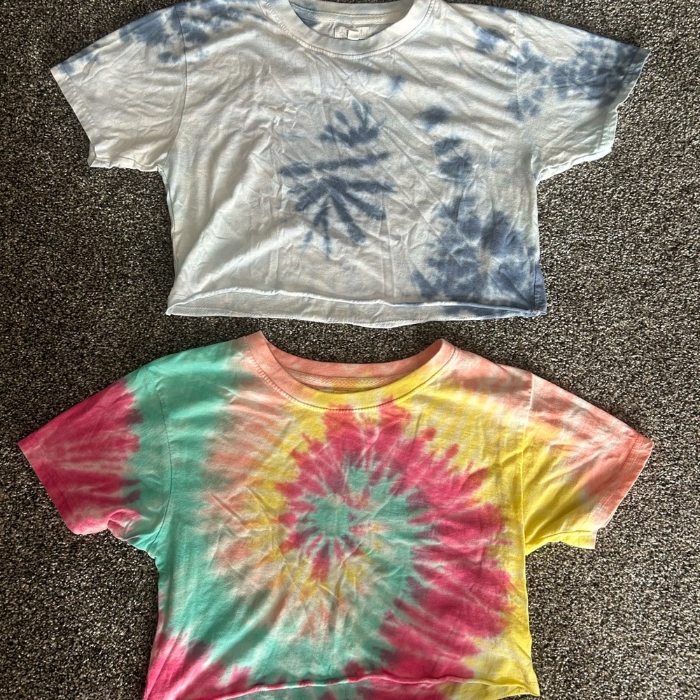 Tie-Dye Crop Tops Set- Blue and Multicolor